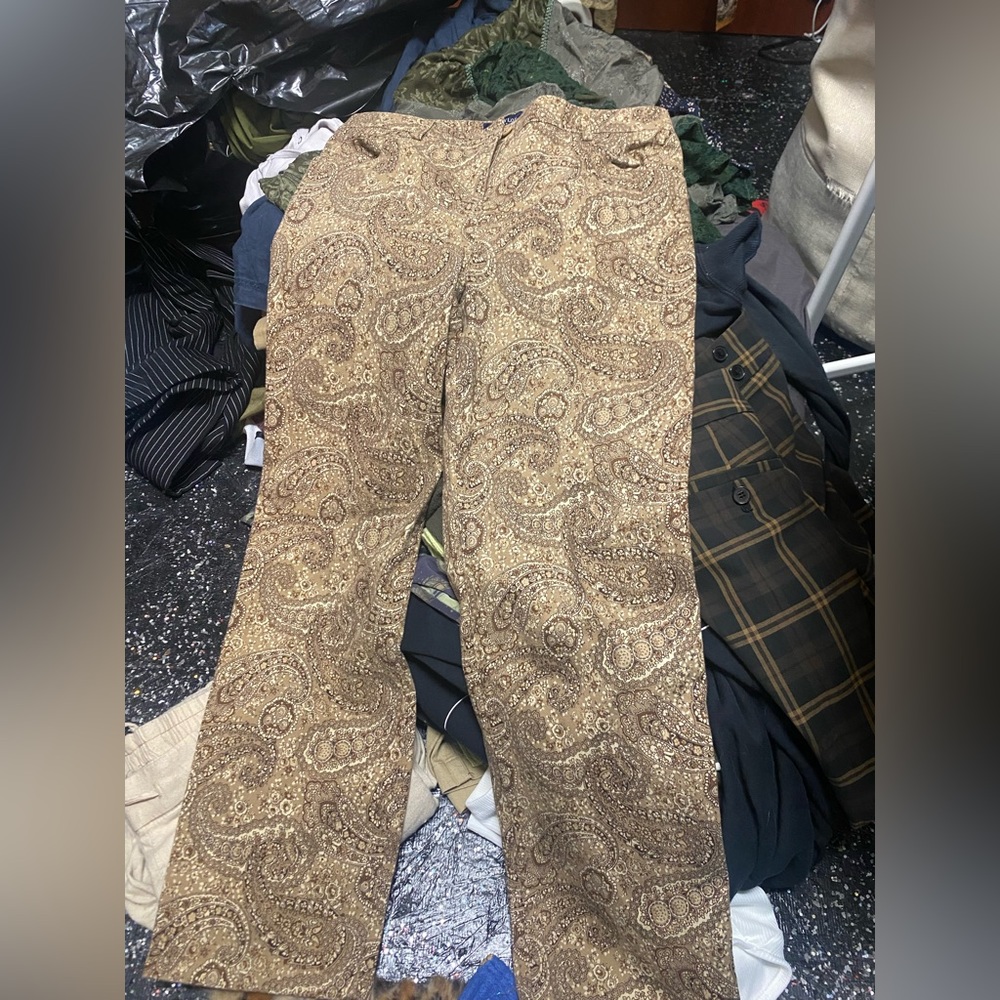 Ann Taylor brown paisley vintage pants trouser straight leg patterned